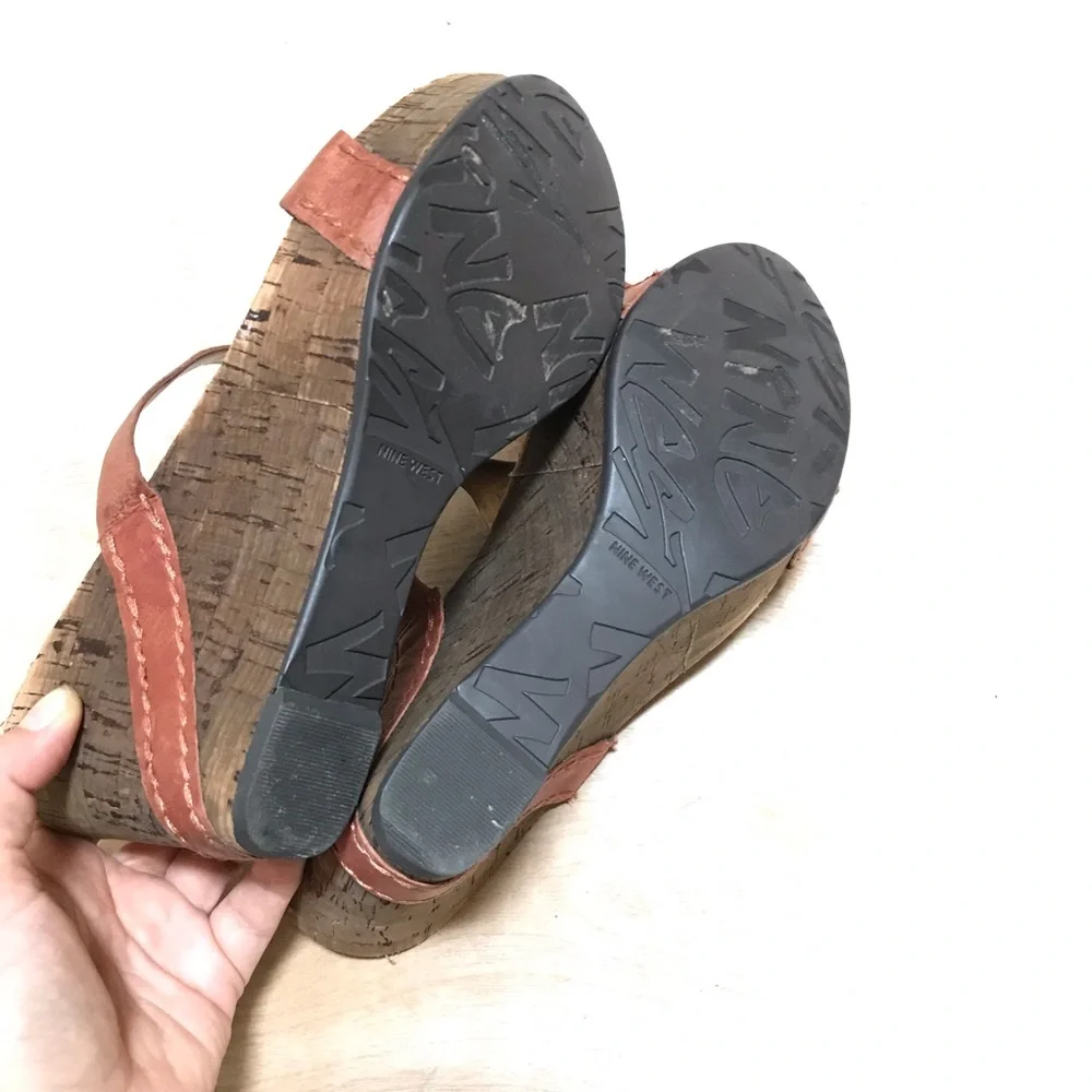Nine West Enfete Wedges Leather Sandals Size 8